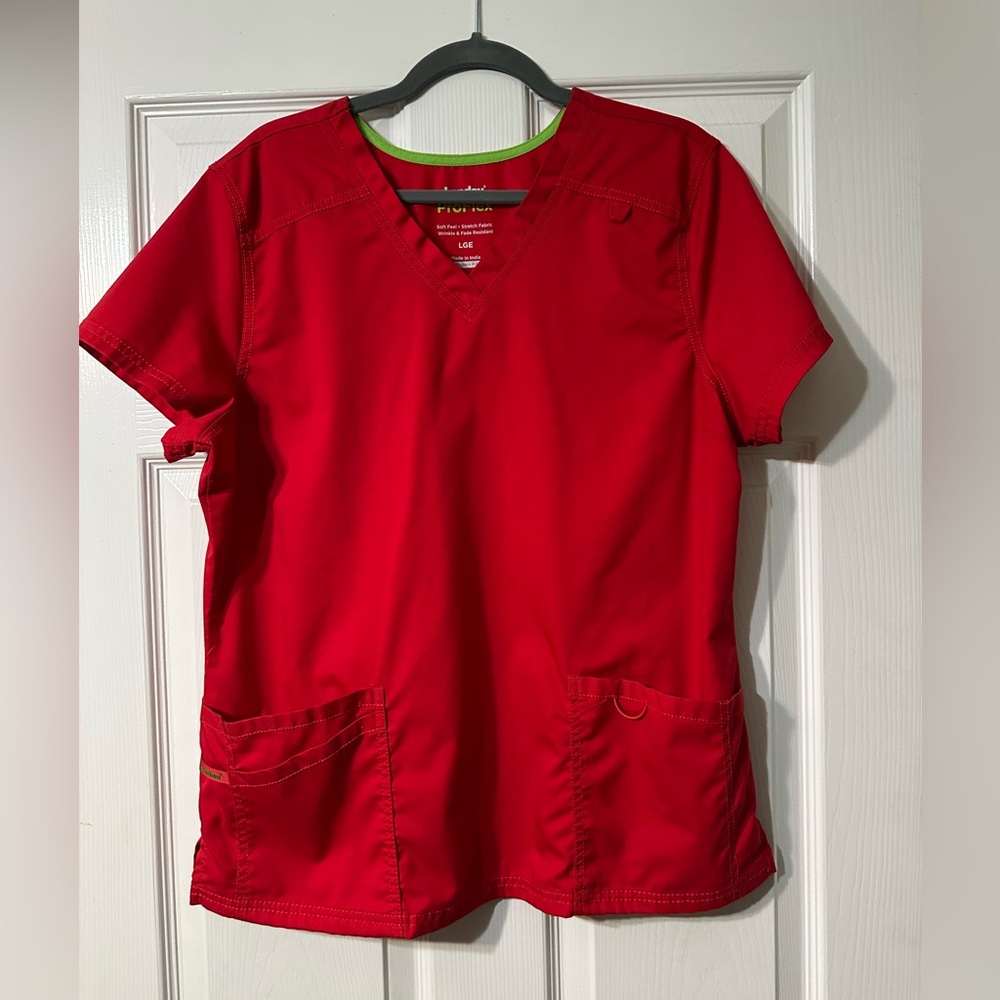 Landau Red Short Sleeve Scrub Too